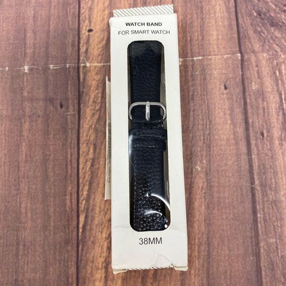 MACY’S BLACK LEATHER APPLE WATCH BAND COMPATIBLE WITH 38MM PT09 - Picture 1 of 2